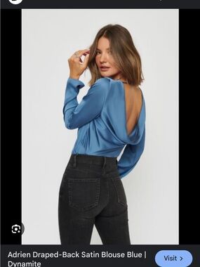 Dynamite Draped-Back Satin Blouse in Blue